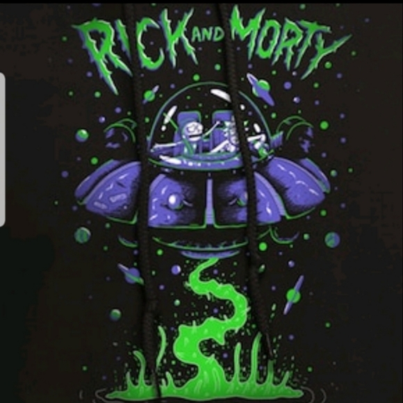 Rick & Morty Hoodie Interdimensional Spaceship Black Hooded Thick Sweatshirt - Picture 2 of 2